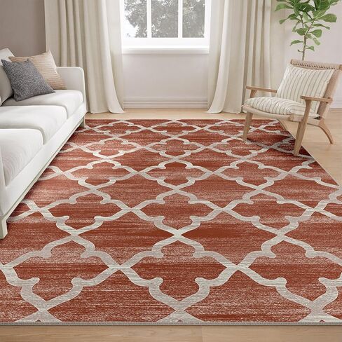 سجاد منطقة 8x10 لغرفة المعيشة قابل للغسل في الغسالة وغير قابل للانزلاق سجاد رمادي مغربي حديث تعريشة لغرفة الطعام وغرفة النوم والمطبخ والمدخل الداخلي وغرفة الغسيل in Kuwait