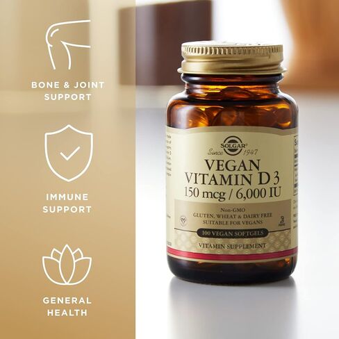 SOLGAR Vegan Vitamin D3 (Cholecalciferol) 25 mcg (1,000 IU) - 120 Softgels - Immune Support, Helps Maintain Healthy Bones & Teeth - Non-GMO, Certified Vegan, Gluten & Dairy Free - 120 Servings in Saudi Arabia