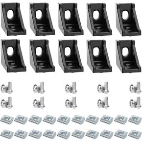 10Sets 10 Series Extrusion Black Brackets 1" x 1" 1010 Aluminum Extrusion Profiles Connector, 10pcs 10 Extruded Corner with Nuts Bolts for 10 Series Extru Profiles Rail