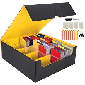 3000+ Trading Card Storage Box, 4 Rows PU Leather Mtg Deck Box With 24 Dividers, 4 Movable Partitions, 1 Marker Pen, Magnetic Closure Card Holder Fits for Magic Game,YuGiOh, TCG & Sport Card(Red)