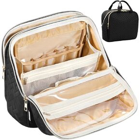 Makeup Bag, Large Capacity with Room for Brushes and Mirror, Travel Makeup Organizer, Portable Make Up Case, Waterproof Cosmetic Bags with Handle, Color Black