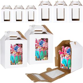 6 Pack Large Tall Cake Boxes - 14x14x16 & 16x16x18 Disposable Cake Carrier with Window Extra Large Layer Cake Box Tier Cake Containers for Wedding Birthday Party