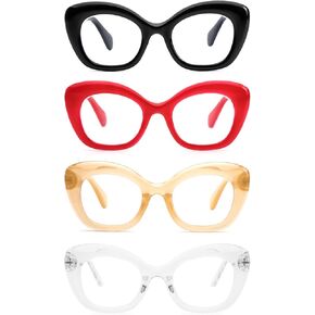 MMOWW Oversized Cat Eye Reading Glasses for Women 4 Pack Stylish Blue Light Blocking Computer Readers with Spring Hinges