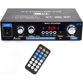 Woopker AK35 Audio Amplifier Max 200W HiFi 2.0 Stereo Bluetooth 5.0 AMP Receiver for Car Home Party, with USB, TF Card, AUX Input, Bass & Treble Control
