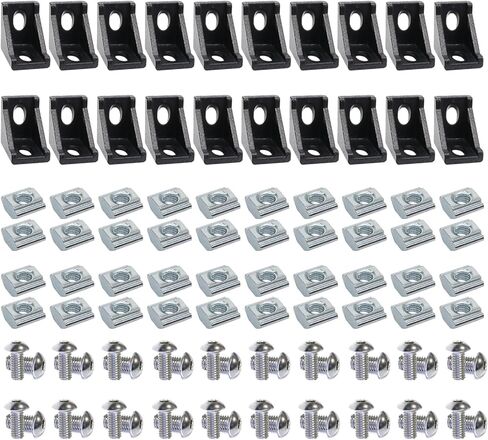 10Sets 10 Series Extrusion Black Brackets 1" x 1" 1010 Aluminum Extrusion Profiles Connector, 10pcs 10 Extruded Corner with Nuts Bolts for 10 Series Extru Profiles Rail in Kuwait