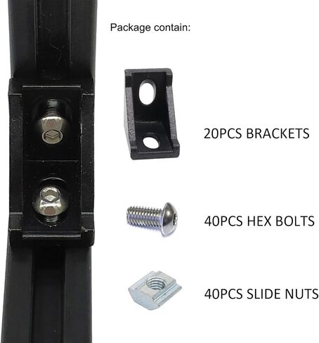 10Sets 10 Series Extrusion Black Brackets 1" x 1" 1010 Aluminum Extrusion Profiles Connector, 10pcs 10 Extruded Corner with Nuts Bolts for 10 Series Extru Profiles Rail in Kuwait