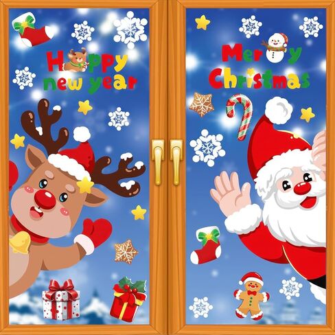 Candy Christmas Window Clings - Cute Christmas Snowman Snowflake Christmas Window Stickers Christmas Window Decals for Xmas Holiday Home School Office Decor 4 Sheets in Saudi Arabia