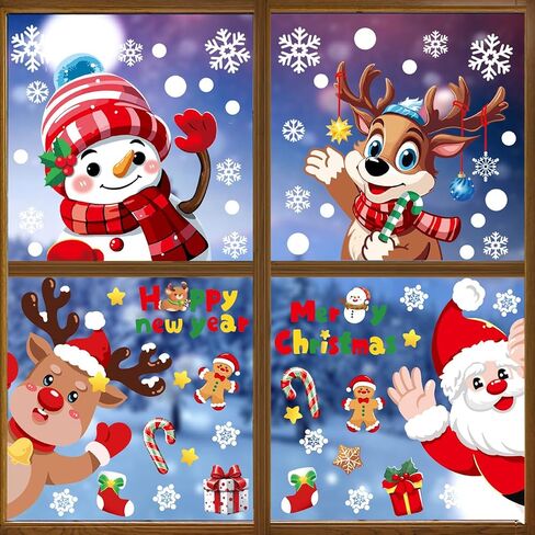 Candy Christmas Window Clings - Cute Christmas Snowman Snowflake Christmas Window Stickers Christmas Window Decals for Xmas Holiday Home School Office Decor 4 Sheets in Saudi Arabia