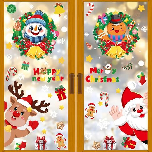 Candy Christmas Window Clings - Cute Christmas Snowman Snowflake Christmas Window Stickers Christmas Window Decals for Xmas Holiday Home School Office Decor 4 Sheets in Saudi Arabia