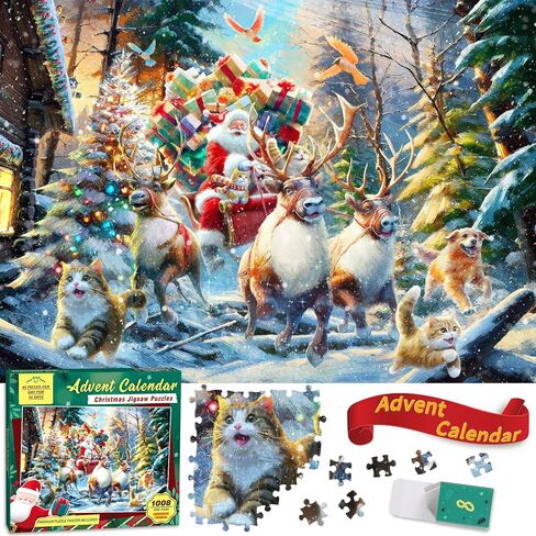 Christmas Puppies Advent Calendar 2024 Jigsaw Puzzle - 24 Boxes Packing 1008 Pieces Holiday Puzzle for Adults and Kids, Christmas Countdown Puzzles Gift Decorations 27.5inx19.7in in Saudi Arabia