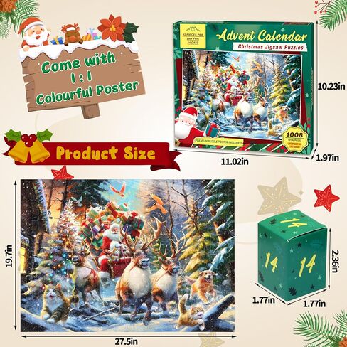Christmas Puppies Advent Calendar 2024 Jigsaw Puzzle - 24 Boxes Packing 1008 Pieces Holiday Puzzle for Adults and Kids, Christmas Countdown Puzzles Gift Decorations 27.5inx19.7in in Saudi Arabia