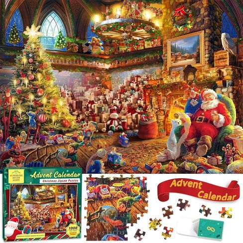 Christmas Puppies Advent Calendar 2024 Jigsaw Puzzle - 24 Boxes Packing 1008 Pieces Holiday Puzzle for Adults and Kids, Christmas Countdown Puzzles Gift Decorations 27.5inx19.7in in Saudi Arabia