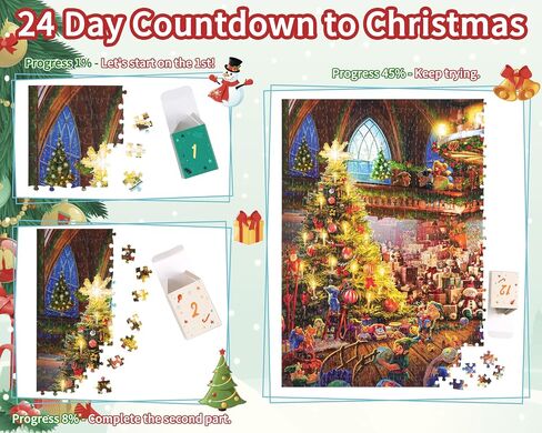 Christmas Puppies Advent Calendar 2024 Jigsaw Puzzle - 24 Boxes Packing 1008 Pieces Holiday Puzzle for Adults and Kids, Christmas Countdown Puzzles Gift Decorations 27.5inx19.7in in Saudi Arabia
