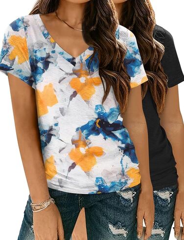 Zeagoo 2 Pack Short Sleeve Shirts for Women Casual Soft V Neck Basic Tee Tops Summer Outfit Clothes in Saudi Arabia