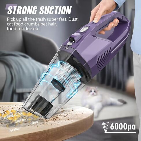 Handheld Vacuum Cordless,Car Vacuum Cleaner Portable Wireless with LED Light Washable HEPA Filter,Low-Noise Lightweight Mini Hand Vacuum Cordless Rechargeable for Car,Office and Home Cleaning in Saudi Arabia