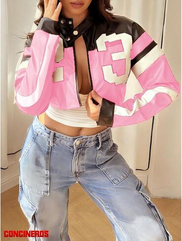 CONCINEROS Women's Faux Leather Jacket Zip Up Cropped Bomber Leather Jacket Women 2023 S-XL in Kuwait