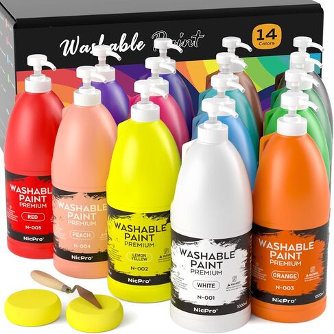 Nicpro 6 Colors Large Washable Paint Set (69 oz, 2040ml), Acrylic Bulk Paint Supplies Non Toxic Children Tempera Paint for Art, Craft DIY, Poster & Finger Paint, School, Home,Classroom in Saudi Arabia