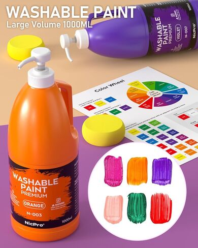 Nicpro 6 Colors Large Washable Paint Set (69 oz, 2040ml), Acrylic Bulk Paint Supplies Non Toxic Children Tempera Paint for Art, Craft DIY, Poster & Finger Paint, School, Home,Classroom in Saudi Arabia