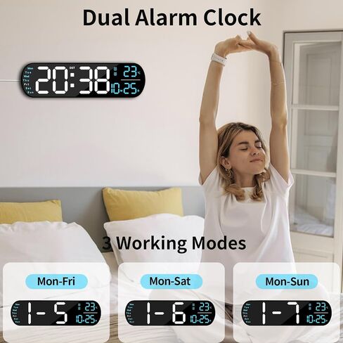 Digital Wall Clock with Remote Control, 14.3" Wall Clock with Large Display, LED Digital Clock for Classroom, Living Room, Auto-Dimming with 9 RGB Color Light, Auto DST, Temperature, Gift for Elderly in Saudi Arabia