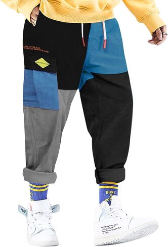 Aelfric Eden Mens Cargo Pants Patchwork Multi-Pockets Outdoor Fashion Casual Jogger Pants Streetwear with Drawstring in Kuwait