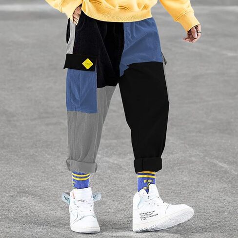 Aelfric Eden Mens Cargo Pants Patchwork Multi-Pockets Outdoor Fashion Casual Jogger Pants Streetwear with Drawstring in Kuwait
