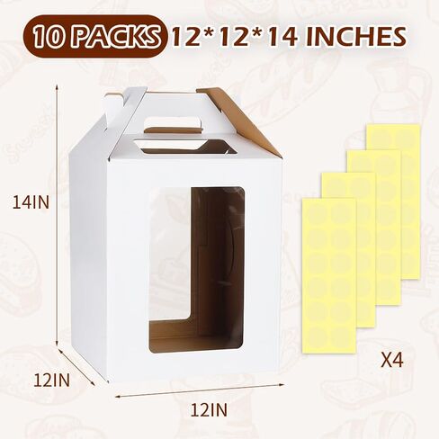 6 Pack Large Tall Cake Boxes - 14x14x16 & 16x16x18 Disposable Cake Carrier with Window Extra Large Layer Cake Box Tier Cake Containers for Wedding Birthday Party in Saudi Arabia