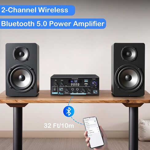 Woopker AK35 Audio Amplifier Max 200W HiFi 2.0 Stereo Bluetooth 5.0 AMP Receiver for Car Home Party, with USB, TF Card, AUX Input, Bass & Treble Control in Saudi Arabia