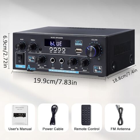 Woopker AK35 Audio Amplifier Max 200W HiFi 2.0 Stereo Bluetooth 5.0 AMP Receiver for Car Home Party, with USB, TF Card, AUX Input, Bass & Treble Control in Saudi Arabia