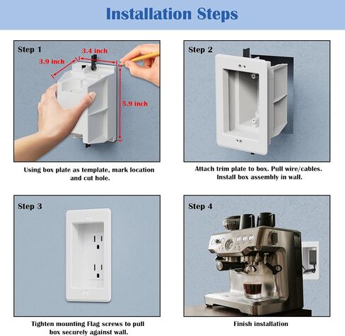 Recessed Outlet/Electrical Box Single Gang, Recessed Outlet Box for Wall Mount TV, Antenna, Phone and Cable TV, Suitable for GFCI Outlet and Standard Outlet, for Old or New Construction in Saudi Arabia