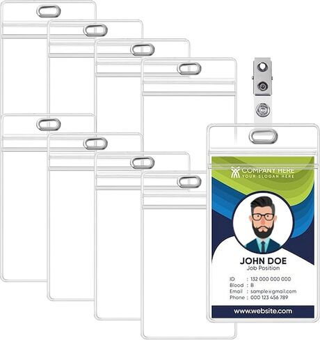 8 عبوات من حامل شارات الهوية شديدة التحمل، حلقة معدنية إضافية، حامل شارة عمودي، 4.5 بوصة × 2.7 بوصة، حامل بطاقة، حامل بطاقة الاسم، بلاستيك قابل للغلق مقاوم للماء، حلقة دائرية in Kuwait