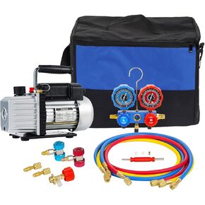 HZAUTOS 3.5CFM 1/4HP Single-Stage Vacuum Pump and R410A R22 R134A R404A Manifold Gauge Set Refrigeration Kit for HVAC A/C Refrigeration Recharging and Maintenance