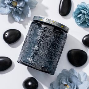 Art Secret 9-Pack 8oz Embossed Glass Candle Jars with Lids and Labels - Sun Moon Stars Design (Shining Green)