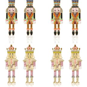 4 Pairs Of Christmas Nutcracker Earrings Set for Women, Nutcracker Soldier Holiday Dangle Earrings Christmas Jewelry for Women Gifts