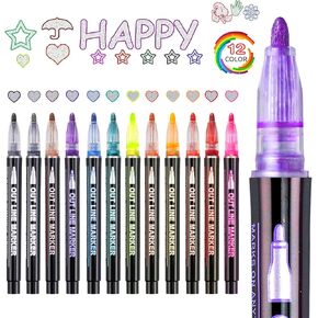 Super Squiggles Shimmer Markers, 24 Colors Self-Outline Double Line Outline Pens for DIY Art, Christmas Gifts for Kids, Trendy Creative Drawing Pens for 4-12 Year Olds Teens and Girls