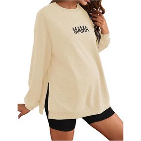 MakeMeChic Women's Maternity Oversized Long Sleeve Split Side Letter Graphic Pullover Tee Tops in Saudi Arabia