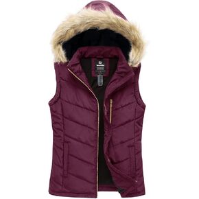 Wantdo Women's Thicken Winter Vest Warm Puffer Vest with Removable Fur Hood