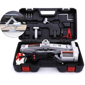 Electric Car Jack Kit - 12V Trailer Floor Jack Stands Set 3 Ton Vehicle Scissor Car Lift for Tire Change and Road Emergency with Impact Wrench