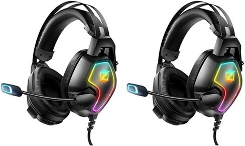 سماعة رأس Ozeino للألعاب مع ميكروفون للكمبيوتر الشخصي PS4 PS5 والكمبيوتر المحمول Xbox Series S|X، محرك 50 مم، ضوء RGB، ميكروفون مرن، أغطية أذن كبيرة جدًا لسماعات رأس الألعاب in Kuwait