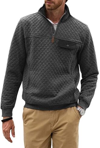 Men's Quarter Zip Sweatshirt Casual Long Sleeve Mock Neck Pullover Geometric Texture Polo Sweatshirts with Pocket in Kuwait