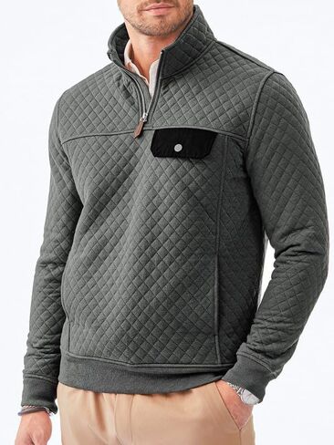 Men's Quarter Zip Sweatshirt Casual Long Sleeve Mock Neck Pullover Geometric Texture Polo Sweatshirts with Pocket in Kuwait