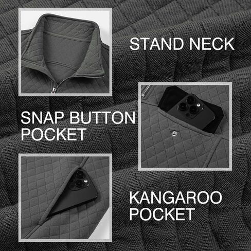 Men's Quarter Zip Sweatshirt Casual Long Sleeve Mock Neck Pullover Geometric Texture Polo Sweatshirts with Pocket in Kuwait