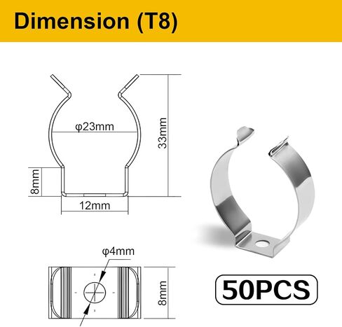 50Pcs T5 LED Tube Light Clips - Nickel-Plated Manganese Steel Light Tube Fasteners for Secure Mounting, Prevents Sagging, Ideal for Tube Lamps, Surface Mounting Brackets, PVC Tube Clamps in Saudi Arabia
