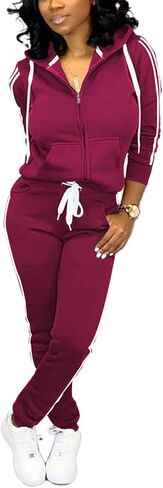 Nimsruc Two Piece Outfits For Women Jogging Suits Casual Tracksuit Hoodie Long Sleeve Sweatsuit Pants Sets Wine Red Gradient XXL in Kuwait