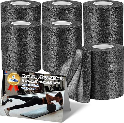 Pre Wrap for Hair Soccer- 6 Rolls, Multi Color Athletic Prewrap Tape Headbands, Foam Sport Underwrap Pre-Wrap, 2.76 Inches X 12 Yards - Black，Pink, Blue，Green in Saudi Arabia