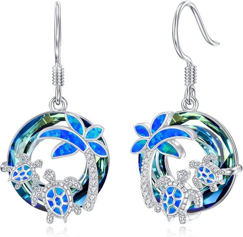POTOPYY Turtle Earrings 925 Sterling Silver Sea Turtle Earrings with Circle Crystal Dangle Earrings Animal Jewelry Gifts For Women Girls Birthday in Saudi Arabia