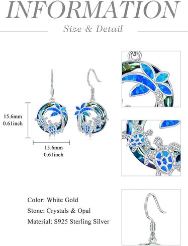 POTOPYY Turtle Earrings 925 Sterling Silver Sea Turtle Earrings with Circle Crystal Dangle Earrings Animal Jewelry Gifts For Women Girls Birthday in Saudi Arabia