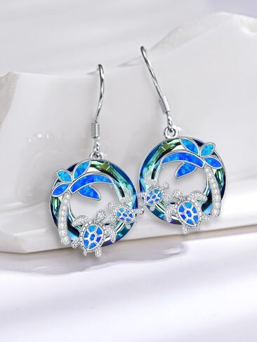POTOPYY Turtle Earrings 925 Sterling Silver Sea Turtle Earrings with Circle Crystal Dangle Earrings Animal Jewelry Gifts For Women Girls Birthday in Saudi Arabia