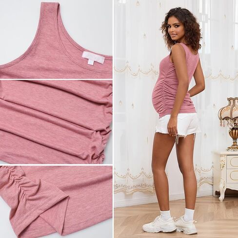 Maternity Tank Tops for Women Ruched Sleeveless Basic Tops Maternity Shirt Vest Pregnancy Tee in Saudi Arabia