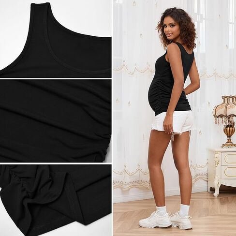 BHOME Maternity Tank Tops for Women Ruched Sleeveless Basic Tops Layering Maternity Shirt Vest Pregnancy Tee in Saudi Arabia