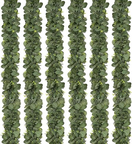 MARTINE MALL 4 Pcs Artificial Eucalyptus Garland, 24 Ft Fake Greenery Garland, Faux Silver Dollar Eucalyptus Garland for Table Backdrop Arch Wall Weeding Party Home Decor, Grey Green in Saudi Arabia